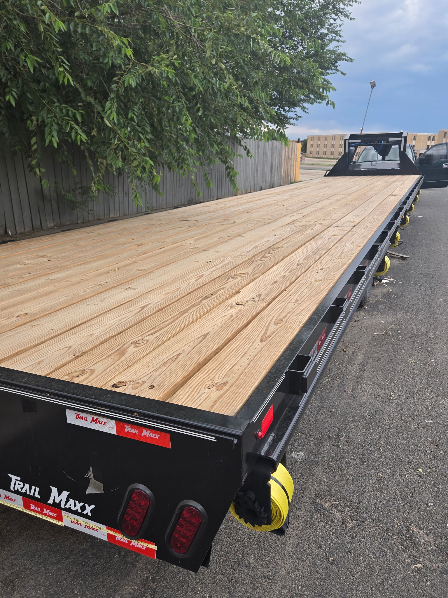 Flatbed trailer deck, empty and ready for a Colorado hauling job